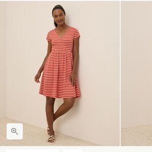 Pact Red Striped V-Neck Dress Sz S